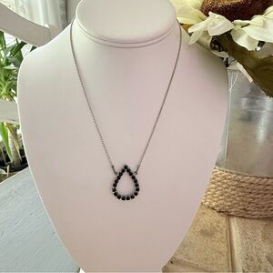 Sabika Black Crystal Pendant Silver Tone Ball Bead Necklace